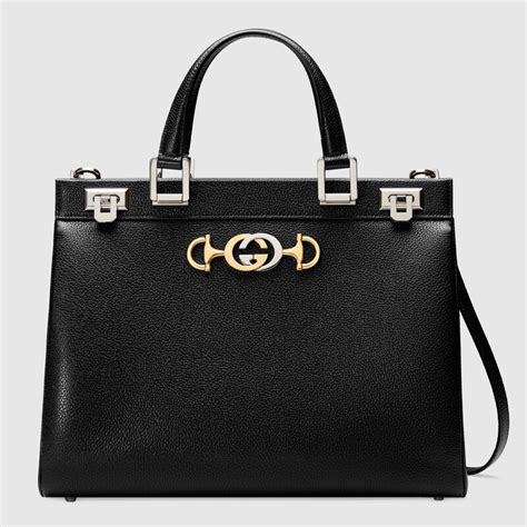 gucci 564714|GUCCI Zumi Medium Leather Top Handle Shoulder Bag Black .